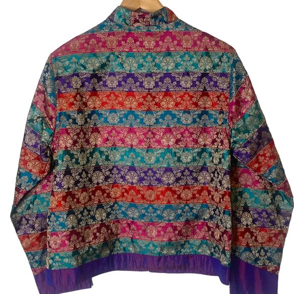 Coldwater Creek Size M Purple Silk Lined Patchwork Jacket with Mandarin Collar - Picture 7 of 9